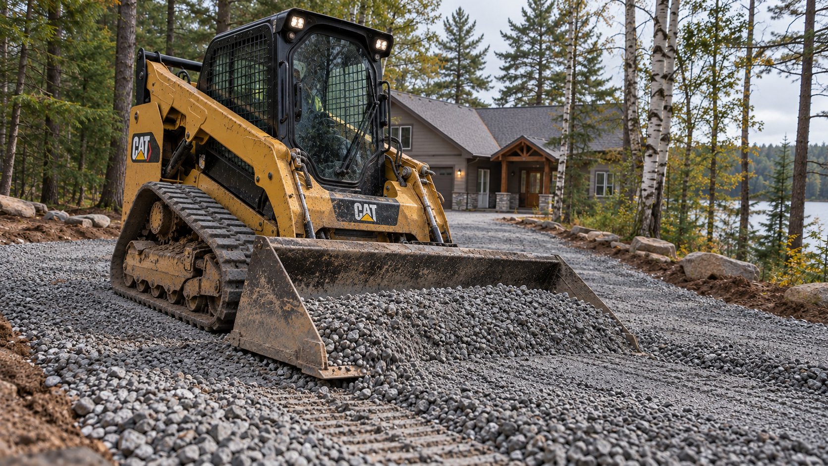 Illustrative image of a CAT track loader moving gravel